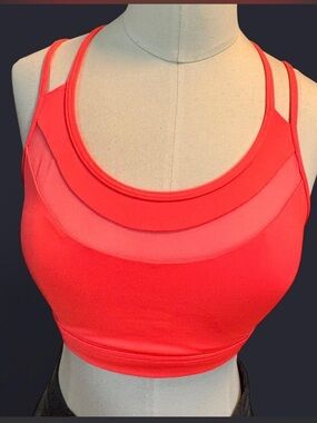 Neon orange Strappy Mesh-Accent Sports Bra strappy back festival and gym ready